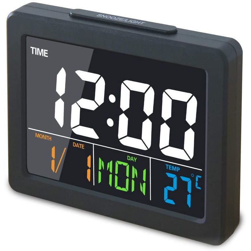 Digital LCD Alarm LED Table Clock with Large Display, BackLight Voice Control, World Time, Timer, Calendar