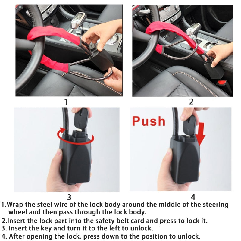 Car Steering Wheel Lock Anti Theft Device Seat Belt Buckle Lock Heavy Duty Security Lock Accessories