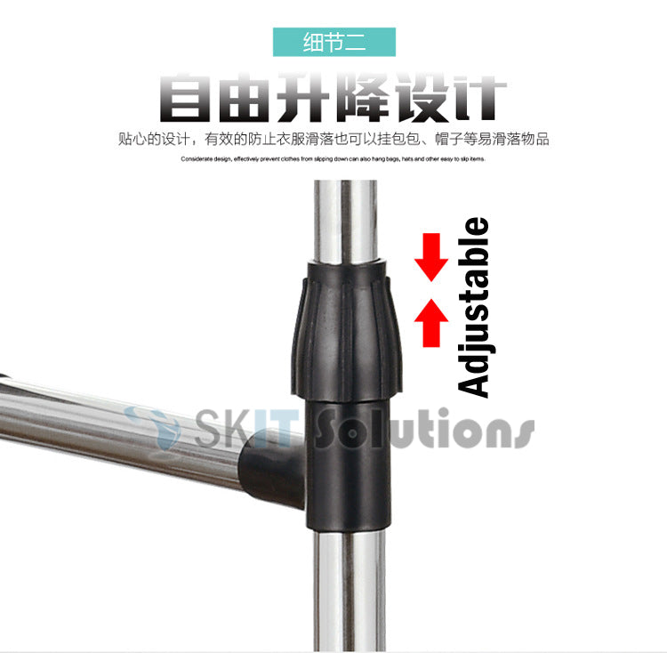 Single / Dual Stainless Steel Extendable Pole Standing Cloth Laundry Garment Drying Rack Hanger with 360° Rotating Wheels