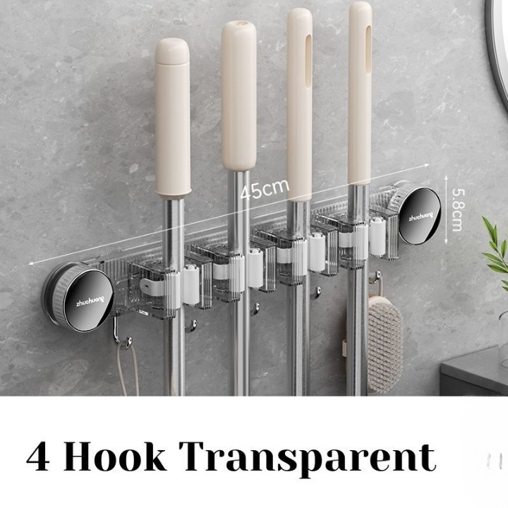 Suction Cup Broom Holder Wall Mounted No Drill Mop Brush Hanger Bathroom Storage Hook Cleaning Tool