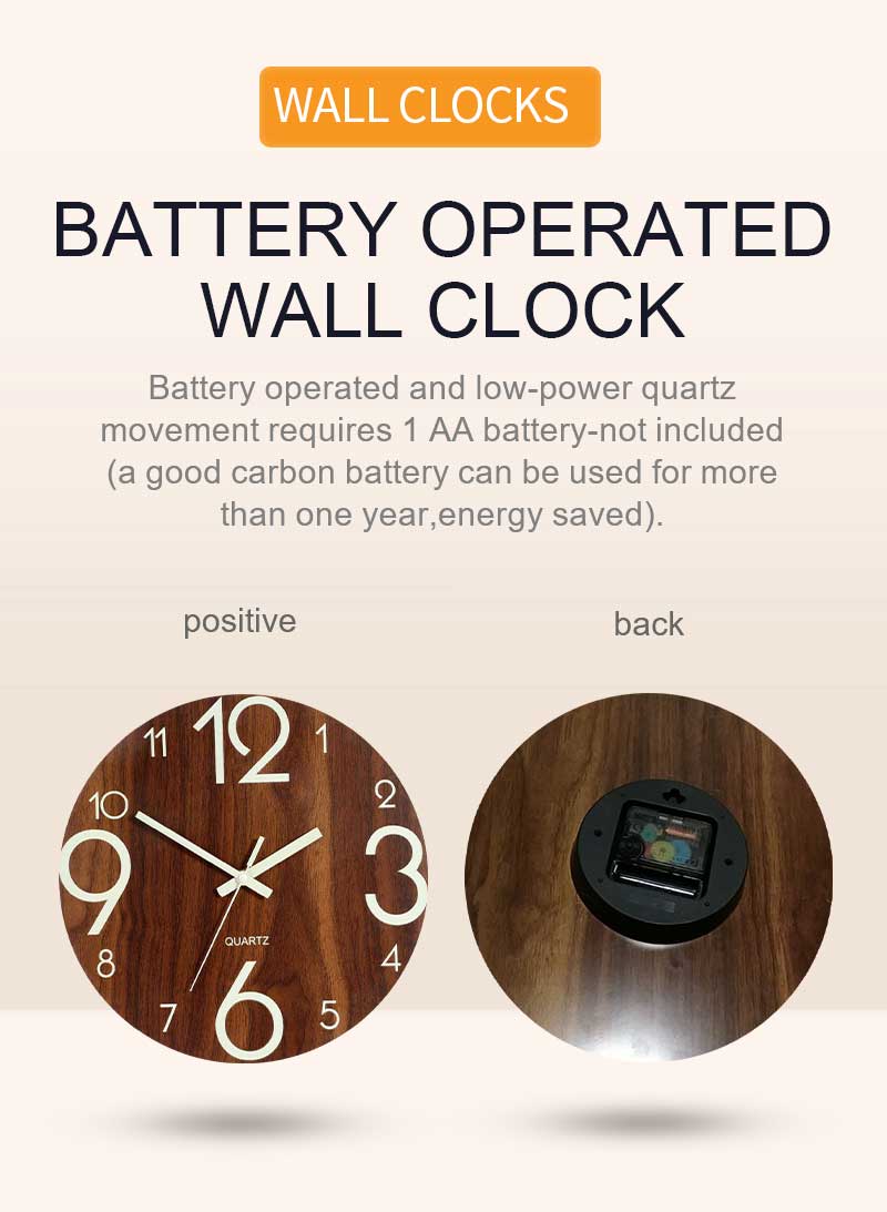 12 Inch Luminous Minimalist Designer Wooden Quartz Wall Clock Dark Glowing Silent Non-Ticking
