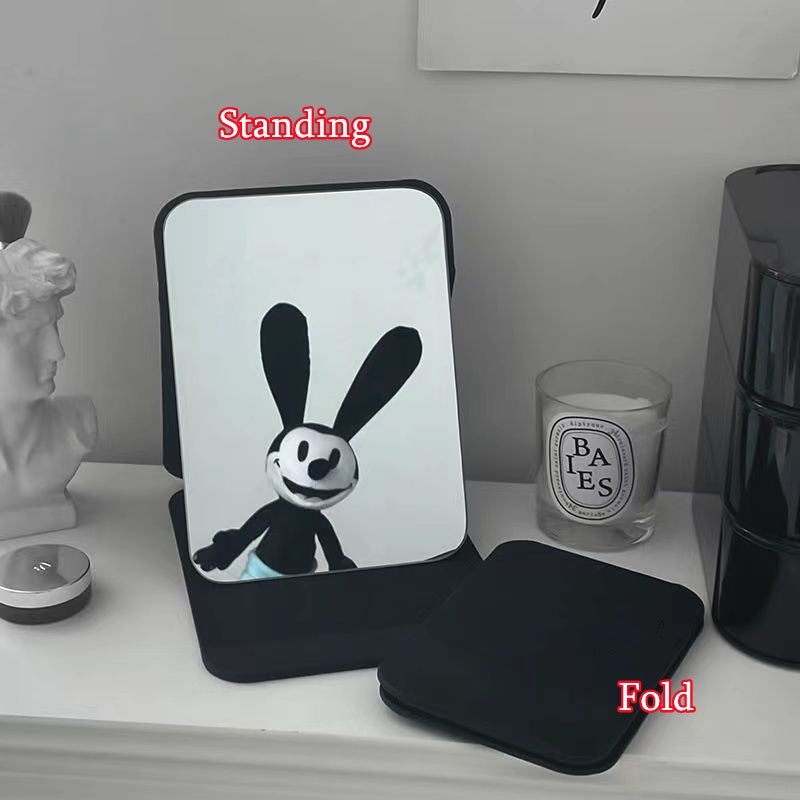 Foldable PU Leather Makeup Mirror Desktop Portable Pocket Cosmetic Travel Vanity Rounded Corner