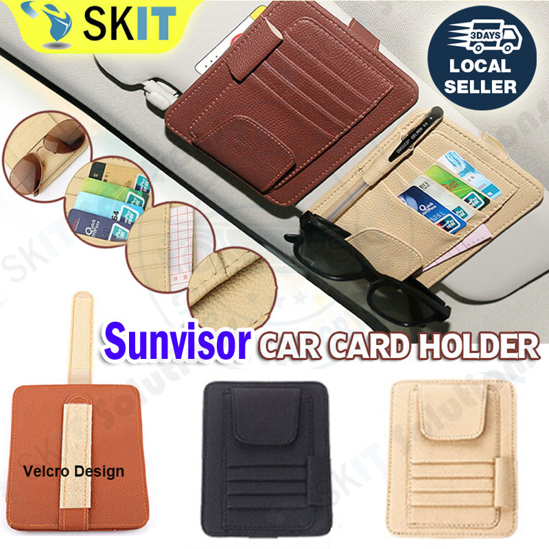 Car Sun Visor Organizer PU Leather Card Glasses Pen Holder Auto Sunvisor Interior Storage Pocket