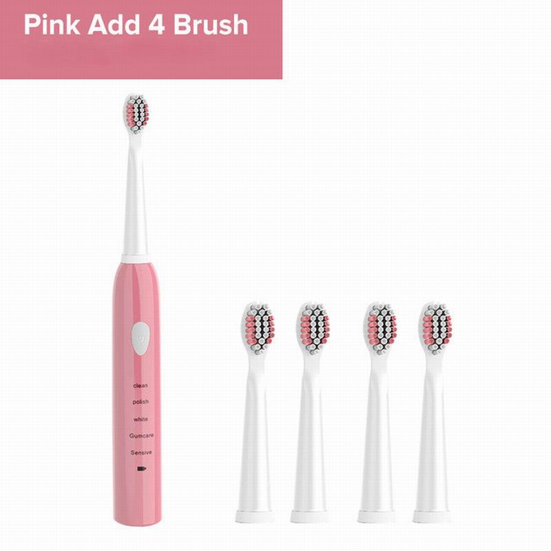 Powerful Ultrasonic Electric Toothbrush USB Rechargeable Adult Electronic Washable Power Ultra Sonic Tooth Brush+4 Heads