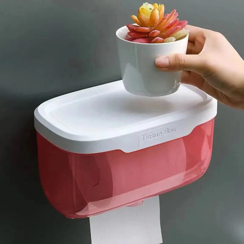 Wall Mounted Tissue Holder Punch Free Waterproof Toilet Roll Box Paper Storage Bathroom Accessories