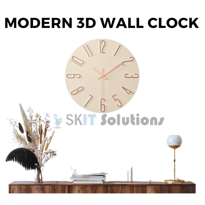 12 Inch Nordic Style Silent Hanging Wall Clock 30cm Minimalist Modern 3D Quartz Home Bedroom Office