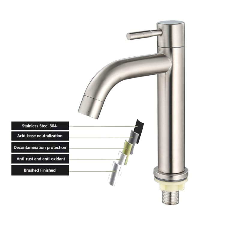 Short / Tall SUS304 Stainless Steel Toilet Wash Basin Faucet Cold Water Tap Household Under Table Bathroom Cabinet Washbasin Sink