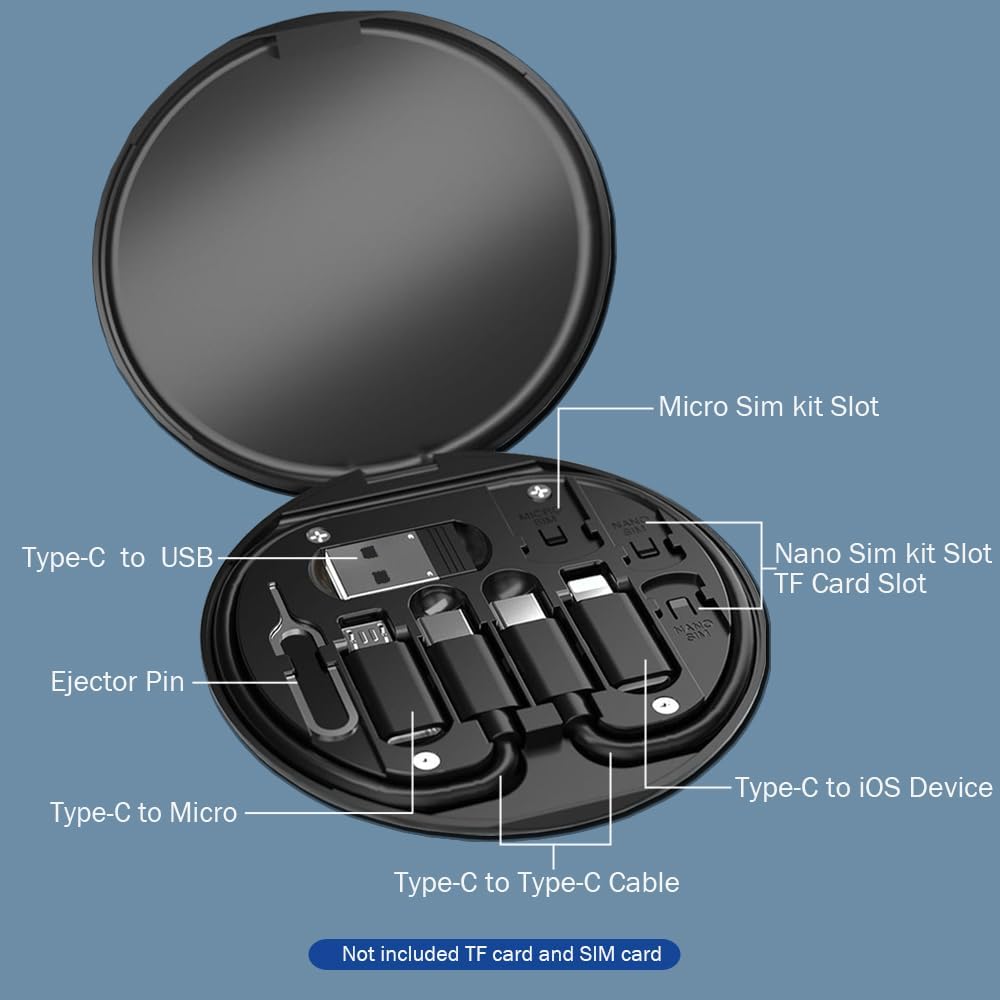 5in1 60w Fast Charging Cable Type C Set Multi-function Data with Mobile Phone Holder Storage Box With Retrieve Card Pin