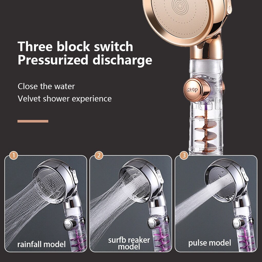 High Pressure Turbocharged SPA Shower Head w/ 3 Gear Modes & Filter, Spiral Turbo Charged Showerhead