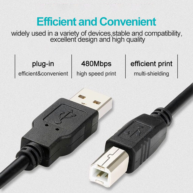 USB 2.0 Type A to B Male Printing Cable Sync Data AM to BM High-Speed Print Cord for Printer Scanner