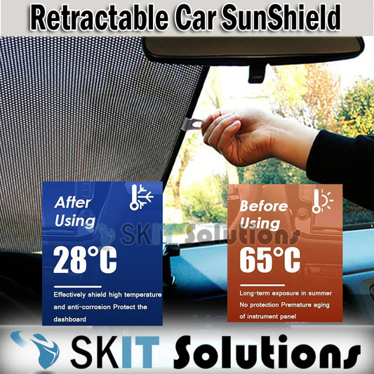 Retractable Car Front Window Sunshade with 3 Suction Cups, Adjustable WindShield SunShield Curtain Sun Block UV Rays Protection Sun Shade