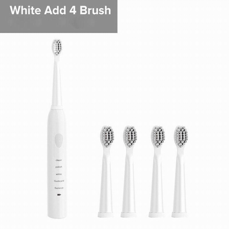 Powerful Ultrasonic Electric Toothbrush USB Rechargeable Adult Electronic Washable Power Ultra Sonic Tooth Brush+4 Heads