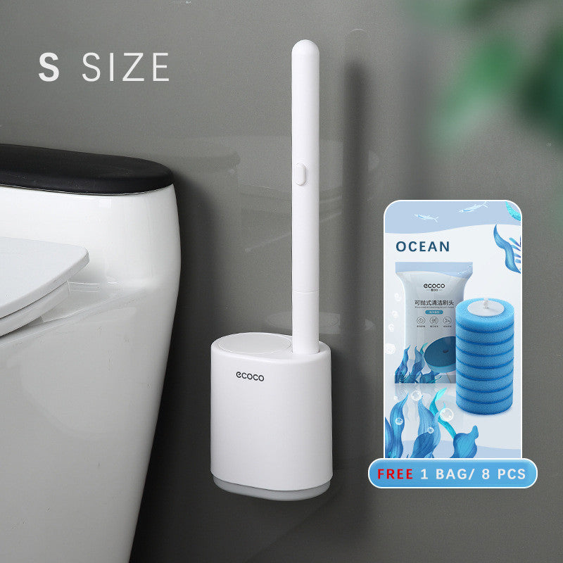 ECOCO Disposable Toilet Brush Set Wall-Mounted No Drilling 360° Cleaning Free Refill Head Storage