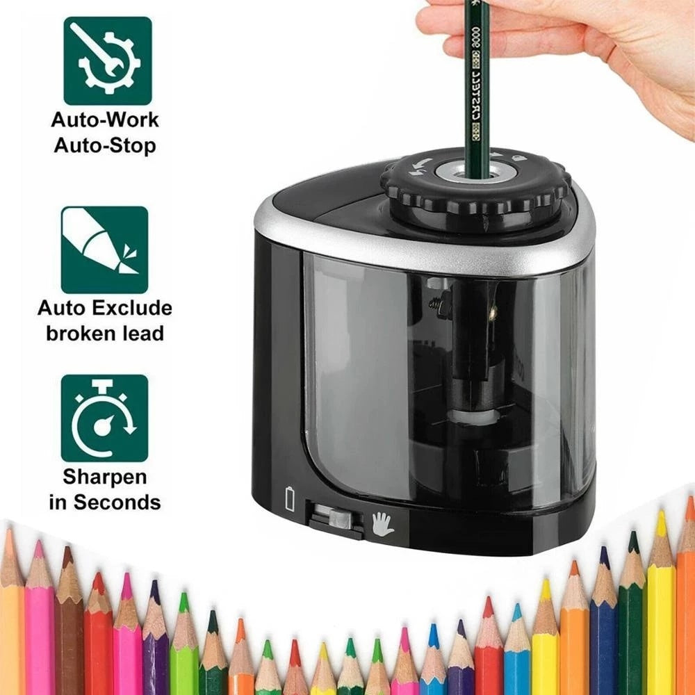Electric Pencil Sharpener Battery Operated Automatic Rotary Sharpener for 6–8mm Pencils School Office