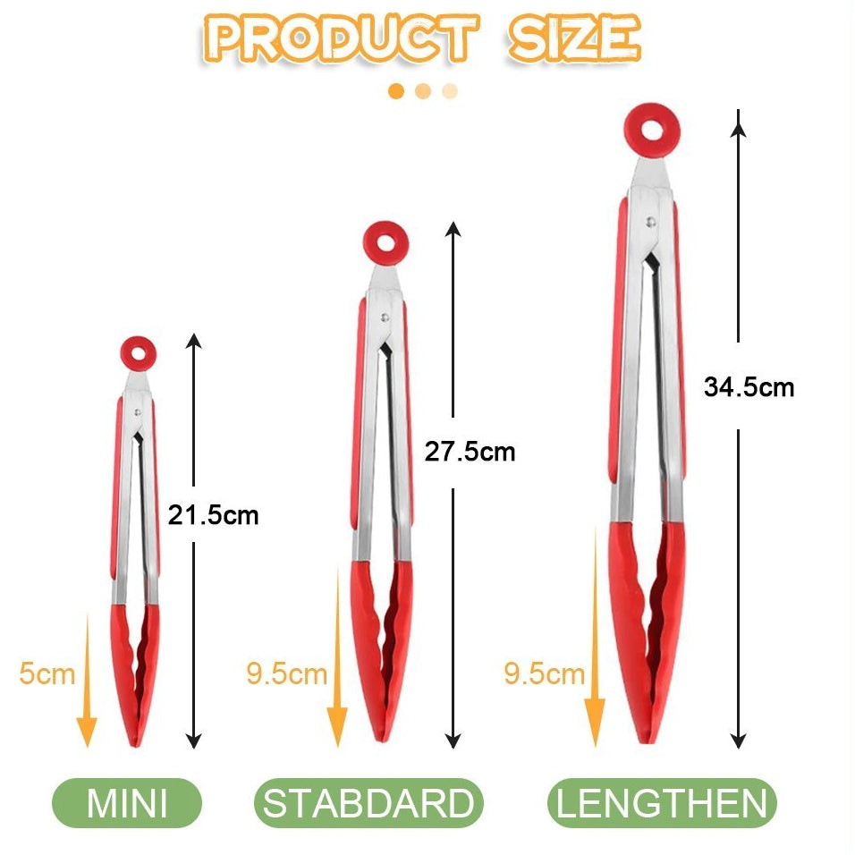 7/9/12 Inch Silicone Stainless Steel Food Tong Non Slip Heat Resistant BBQ Grill Salad Kitchen Tongs