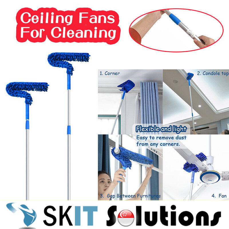 T-Shape Ceiling Fan Duster + Extendable Pole Absorb Dust Telescopic Rod Washable Microfiber Cleaner Cleaning Brush Tools