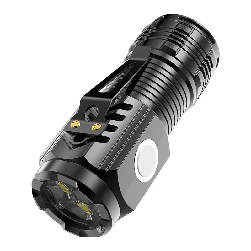 Three Eyed Mini Flashlight Rechargeable Magnetic Clip Torchlight Camping Flash Torch Light Bright
