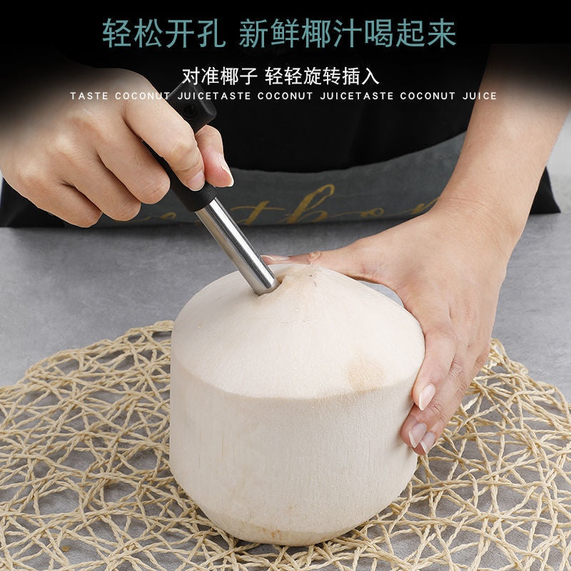 4Pcs Stainless Steel Coconut Opener Set Meats Removal with Hammer Hole Puncher Planer Kitchen Tool