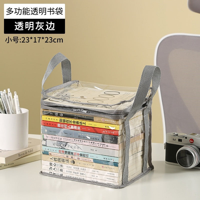 Transparent Storage Bag Zipper Clear Pouch Clothes Comic DVD Book Organizer with Handle Zip Tote