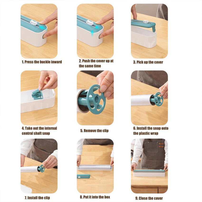 2 In 1 Cling Wrap Cutter Food Wrap Dispenser Cling Film Organizer Foil Slide Cutter Kitchen Tool
