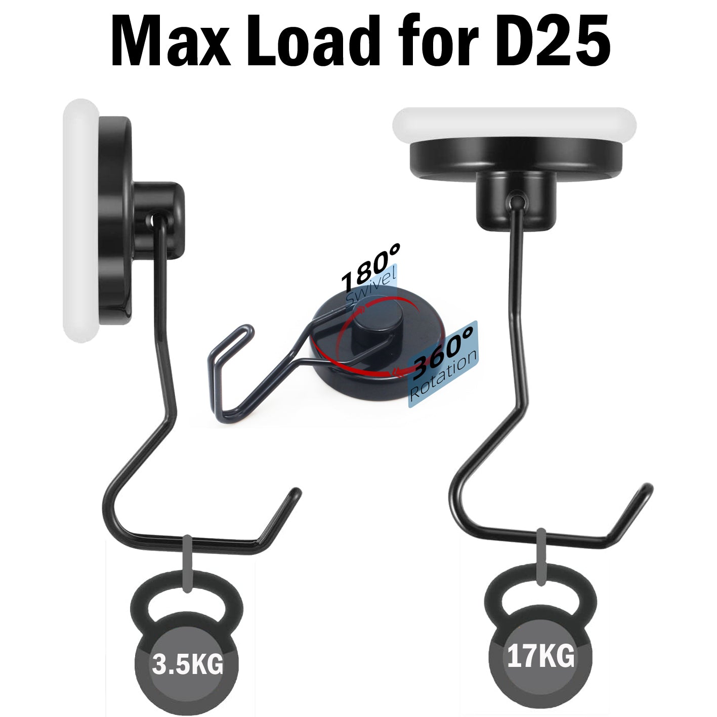 【SKIT】【Bundle of 3】Heavy Duty Magnetic Swivel Hooks 360 Rotating Rotate Strong Magnet Hooks Waterproof Water Rust Resistant Anti-Slip, Garage Modern Magnetic Hooks for Indoor Outdoor Hanging Refrigerator Grill Kitchen Fridge, Swivel Hook Magnets,25mm Dia