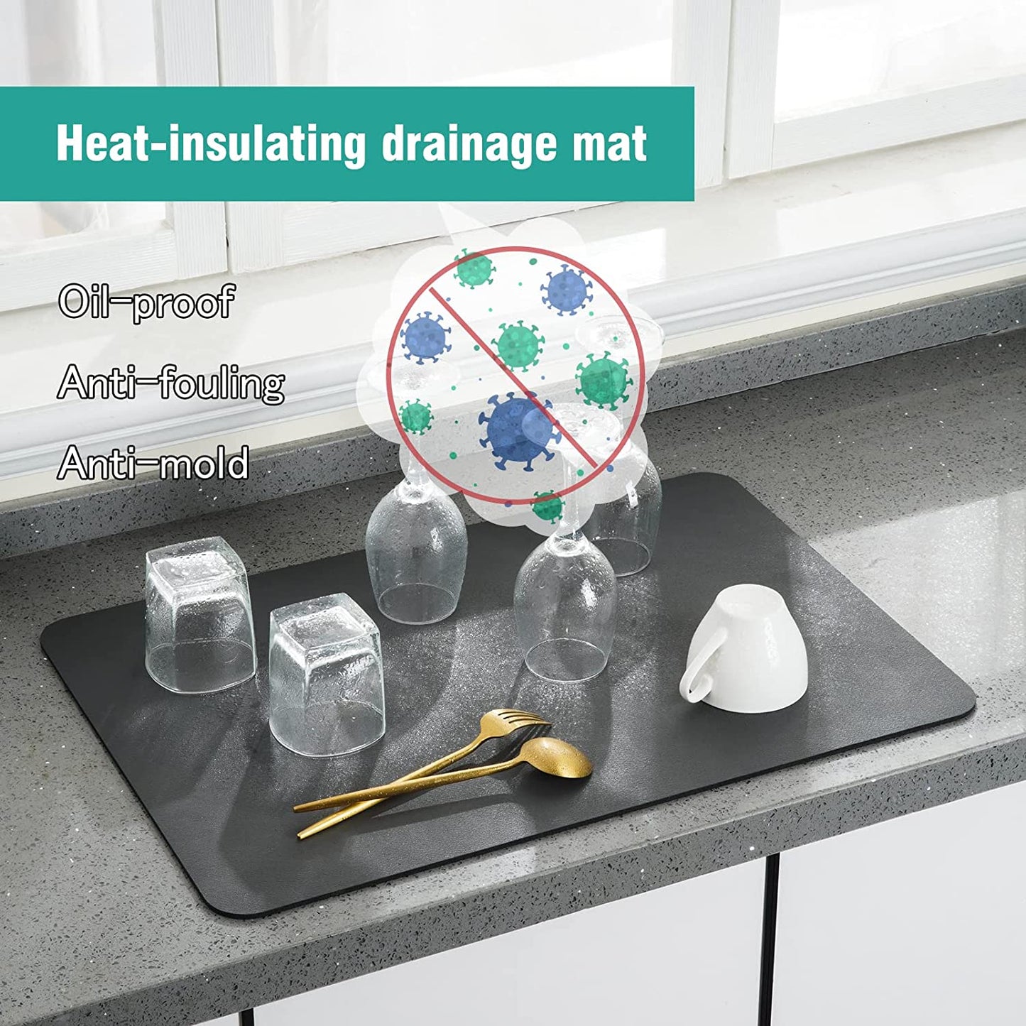 Kitchen Sink Absorbent Mat Dish Drying Draining Anti-Mould Diatomite Absorption Placemat Drain Pad