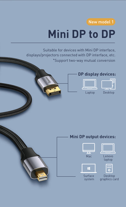 Baseus Enjoyment Series Male Mini DP Display Port To DP Displayport Male bidirectional Adapter Cable for laptop desktop