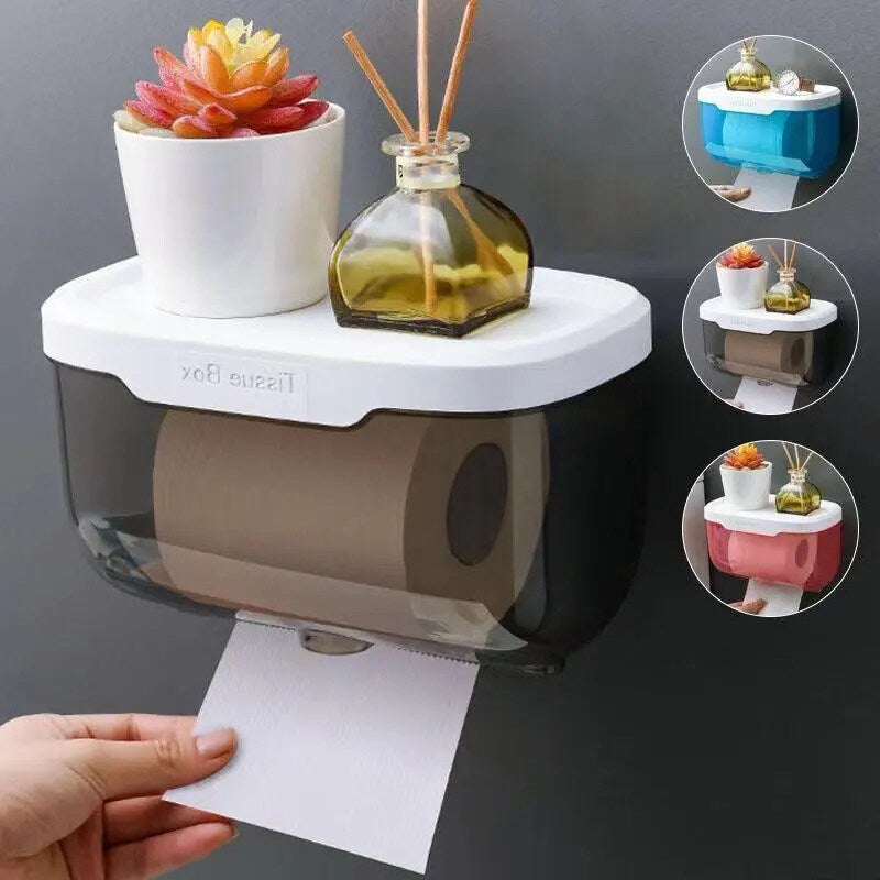 Wall Mounted Tissue Holder Punch Free Waterproof Toilet Roll Box Paper Storage Bathroom Accessories