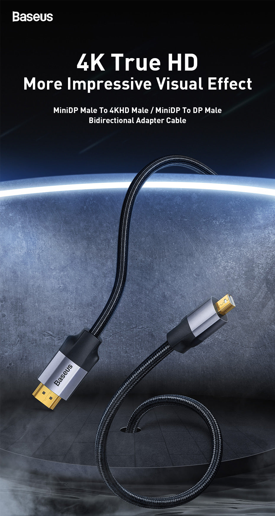 Baseus Enjoyment Series Male Mini DP Display Port To DP Displayport Male bidirectional Adapter Cable for laptop desktop
