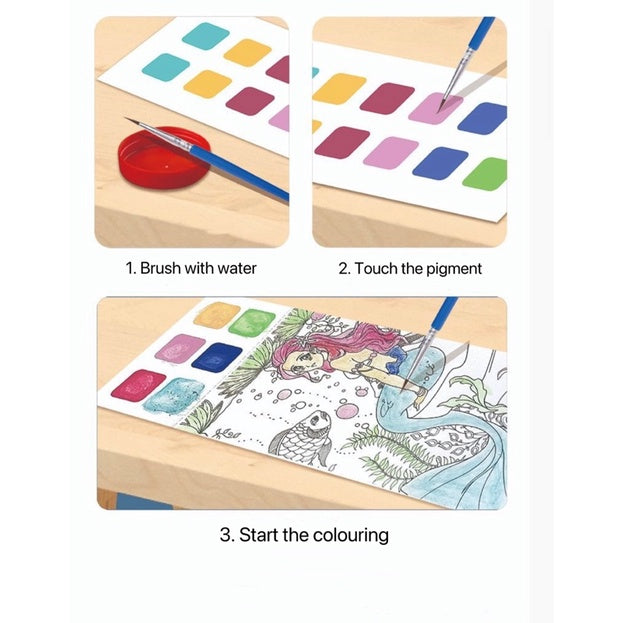 Pocket Water Color Painting Book 20 Picture Creative Paint Kit Pocket Paint with Brush Painting for Toddlers Kids 3+