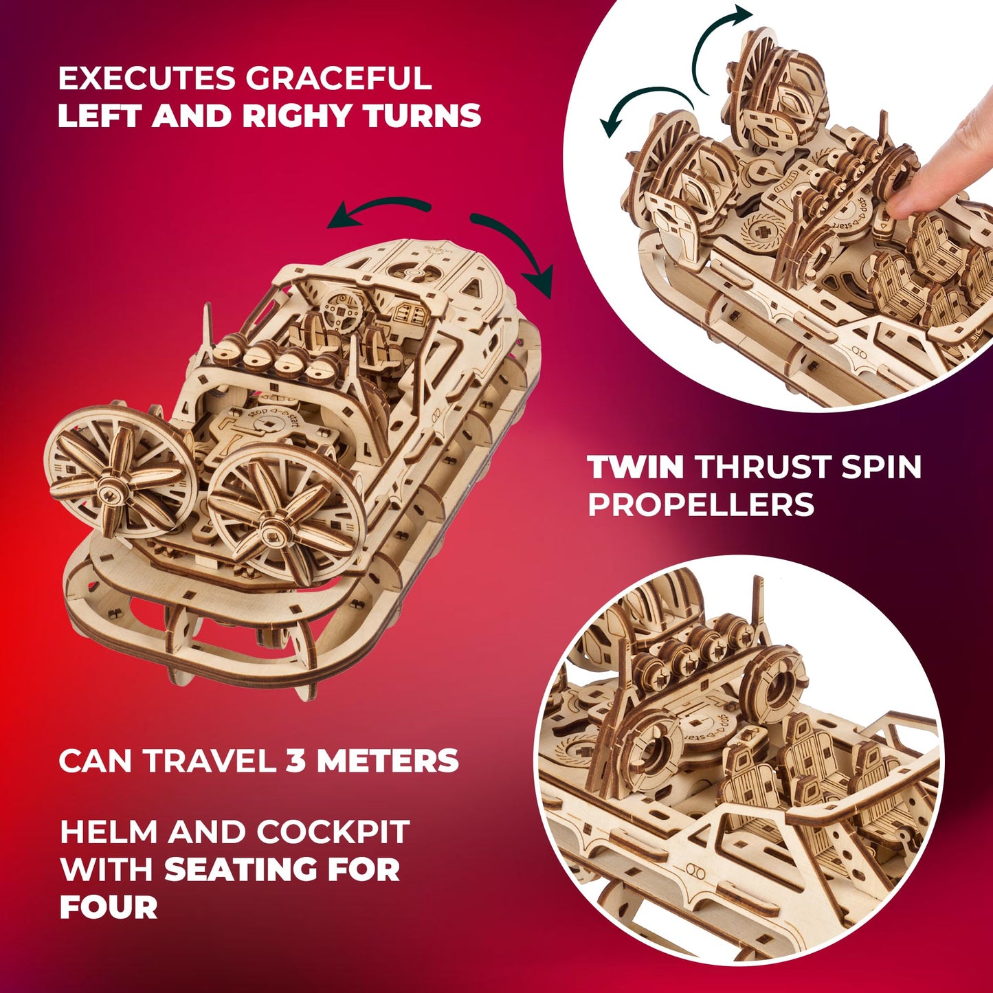 Ugears Rescue Hovercraft 3D Mechanical Model Wooden Puzzle DIY Kits