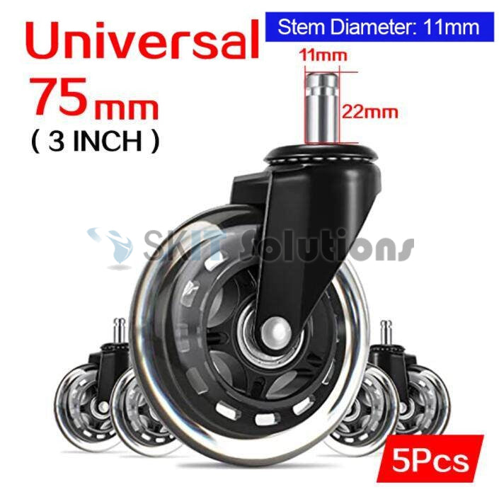3 Inch Office Chair Wheels 5PCS Silent Heavy Duty Rubber Roller Replacement Universal Caster Swivel