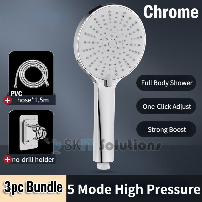 12cm Large Panel 5 Mode High Pressure Shower Head Water Saving Adjustable Massage Gears Showerhead Powerful Pressurized