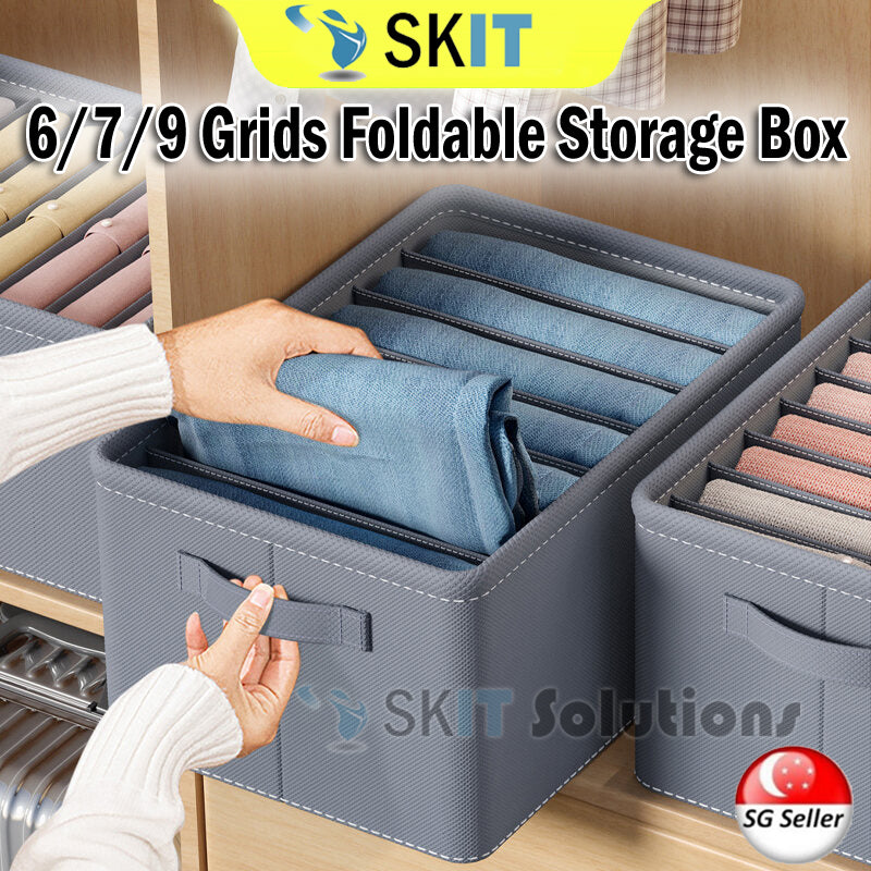 Foldable Clothes Storage Box Wardrobe Organizer w/ 6 7 9 Grids for Jeans Shirts Pants Drawer Cabinet