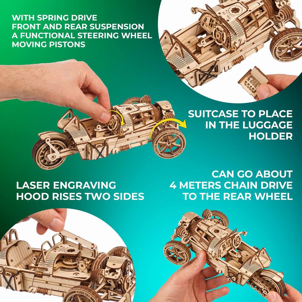 Ugears Three-Wheeler UGR-S 3D Mechanical Model Wooden Puzzle DIY Kits