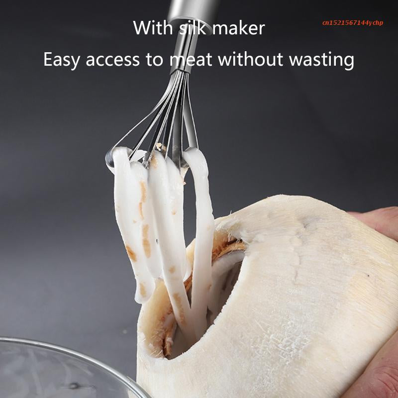4Pcs Stainless Steel Coconut Opener Set Meats Removal with Hammer Hole Puncher Planer Kitchen Tool