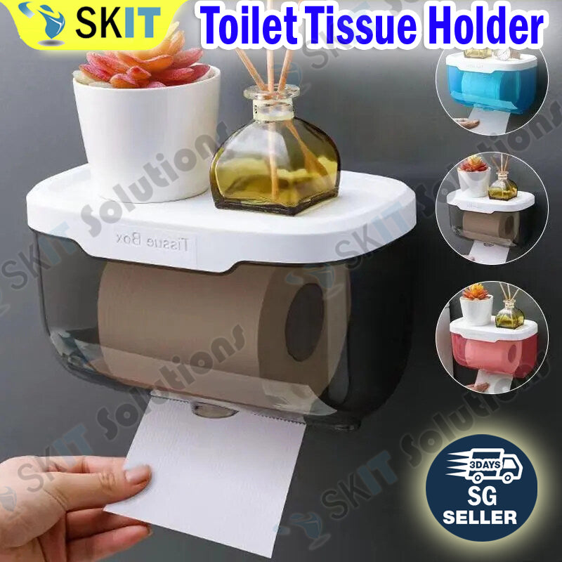 Wall Mounted Tissue Holder Punch Free Waterproof Toilet Roll Box Paper Storage Bathroom Accessories