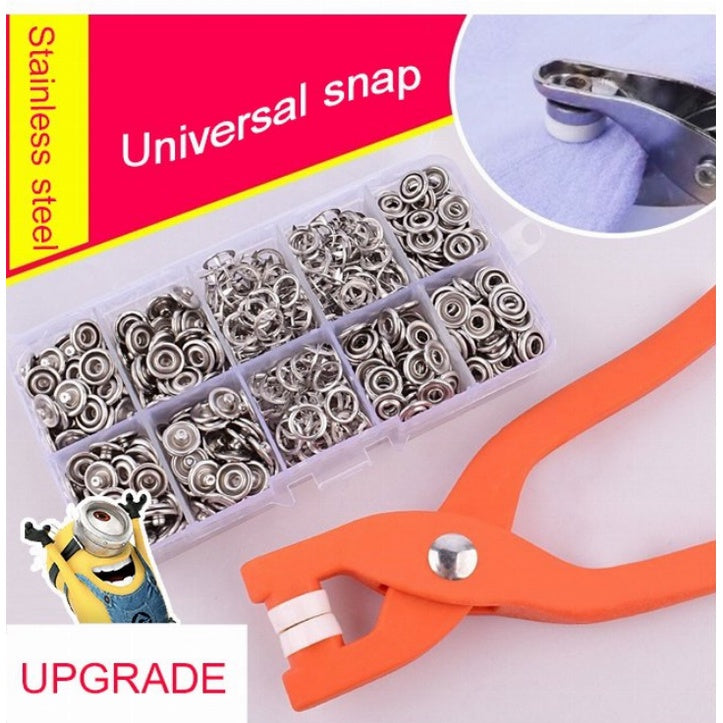 Seamless Snap Button Kit with Manual Pliers Ergonomic Metal Press Studs Tool Box Kit Stainless Steel Snap Fastener Kit