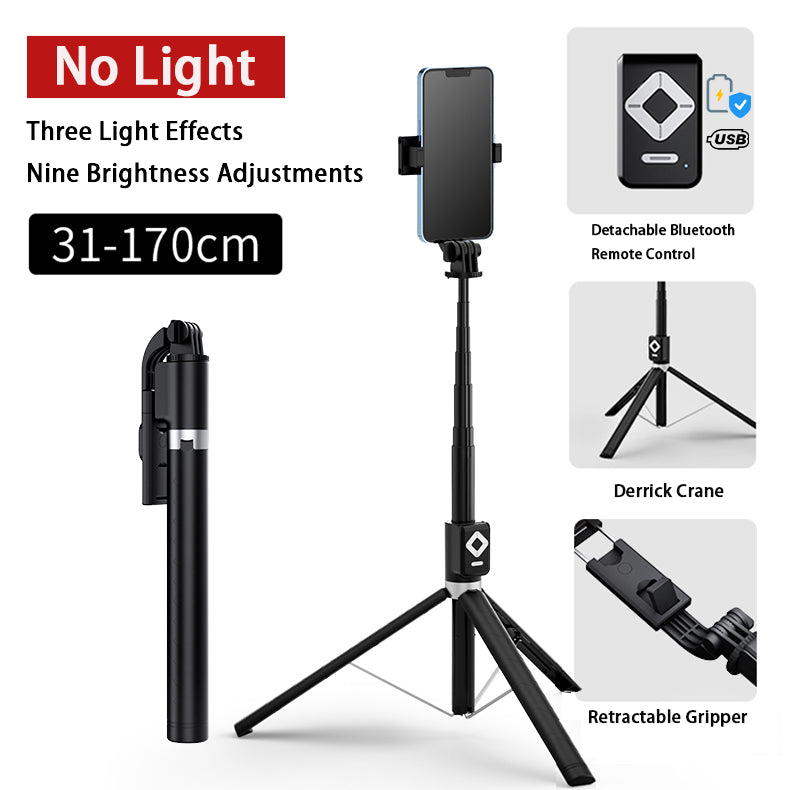 170cm 360° Rotation Wireless Selfie Stick Tripod Monopod with Single/Double Fill Light+Bluetooth Remote Control+Phone Stand Holder