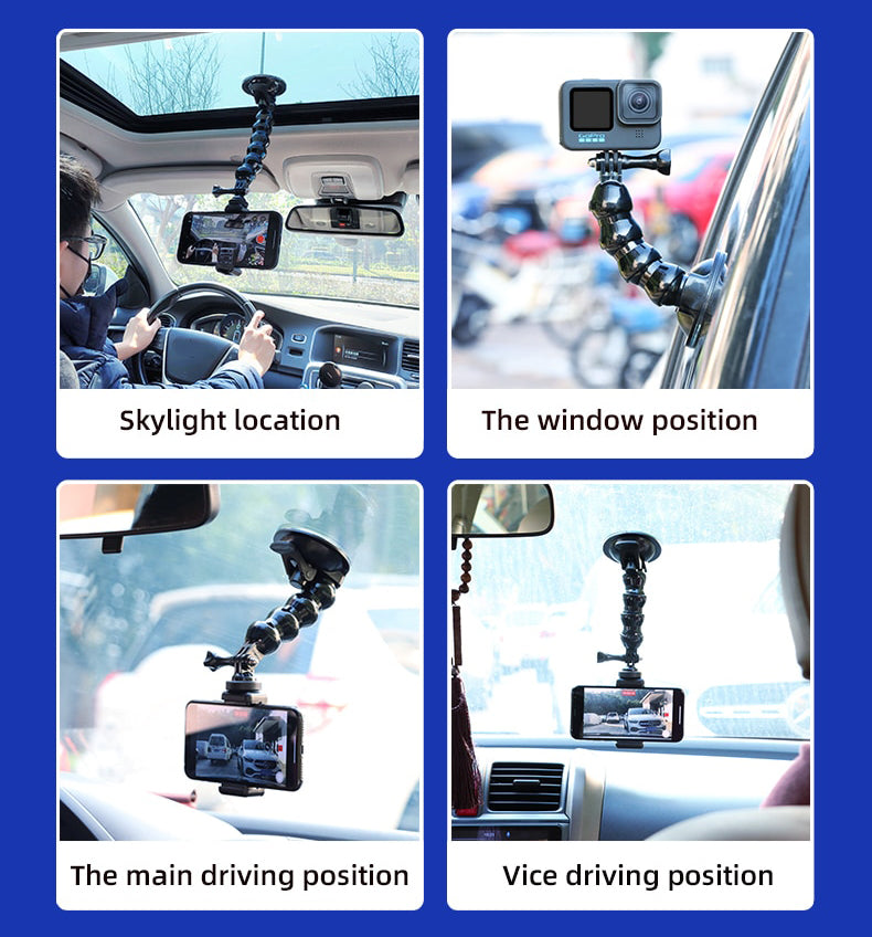 4 / 7-Section Flexible Gooseneck Extension Suction Cup Car Mount Holder with Phone Holder for Gopro Hero, Smart Phones