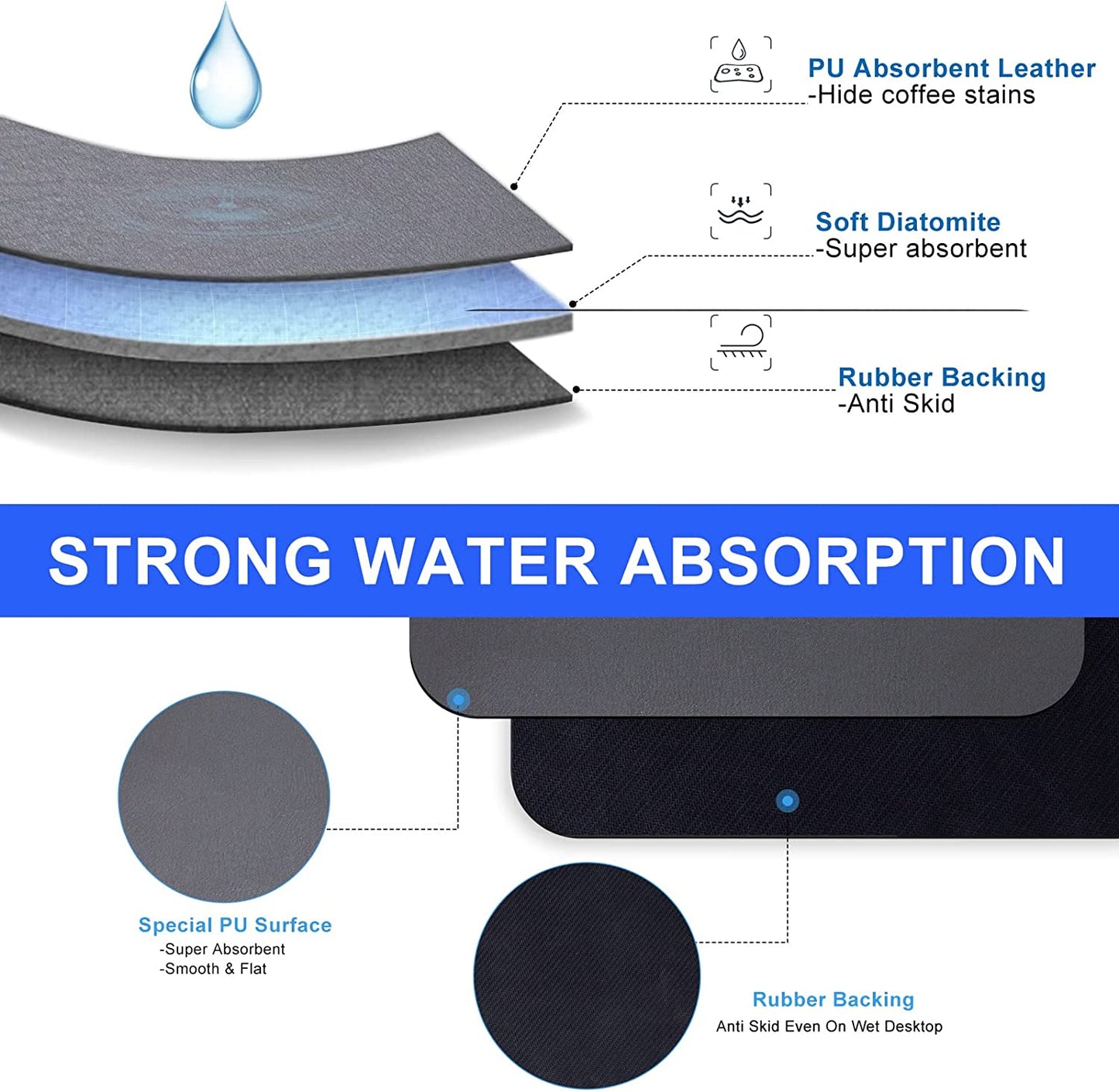 Kitchen Sink Absorbent Mat Dish Drying Draining Anti-Mould Diatomite Absorption Placemat Drain Pad