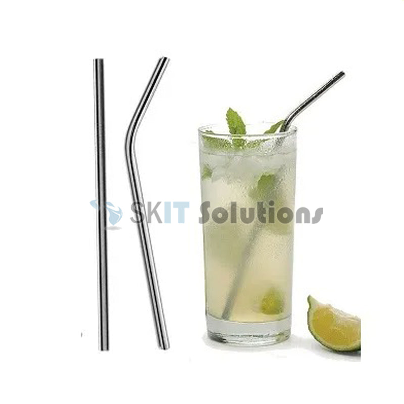 Set of 3 Stainless Steel Reusable Metal Straws Straight Curved Bubble Tea Drinking with Free Pouch