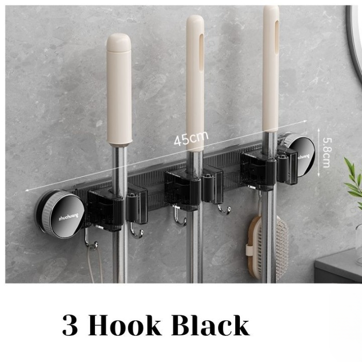 Suction Cup Broom Holder Wall Mounted No Drill Mop Brush Hanger Bathroom Storage Hook Cleaning Tool