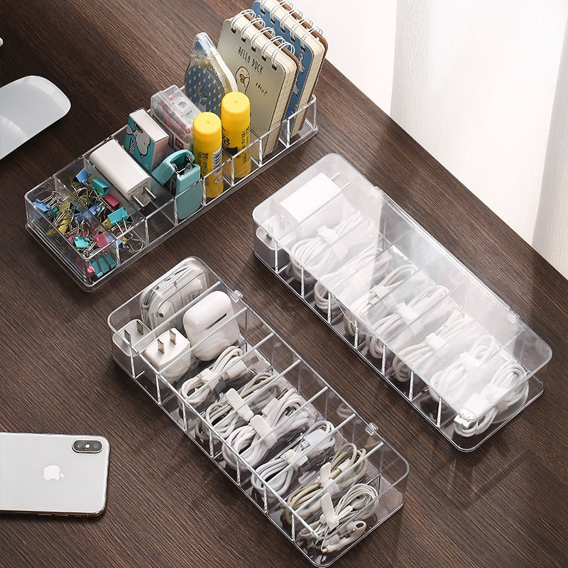 Clear 8 Compartments Plastic Cable Wire Storage Box 8 Grids Organiser Case Container with Lid Cover Free 10pc Cable Tie