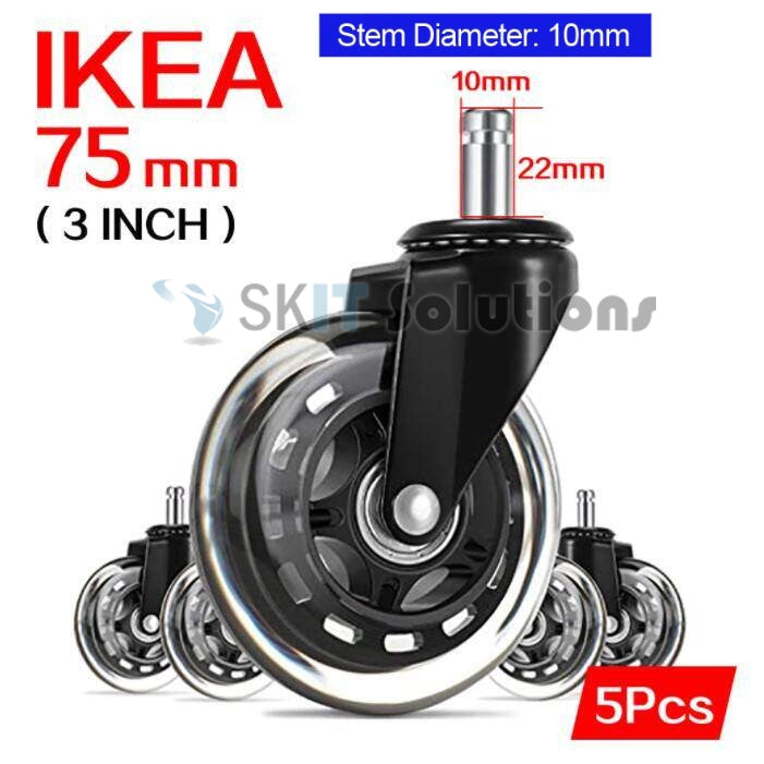 3 Inch Office Chair Wheels 5PCS Silent Heavy Duty Rubber Roller Replacement Universal Caster Swivel