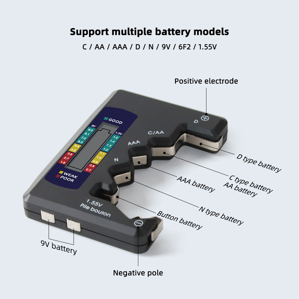 Universal Digital Battery Tester BT-886 LCD Display Battery Checker Meter AA AAA C D 9V Button Cell