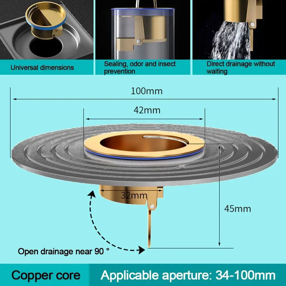 Brass Floor Drain Core Rapid Drainage Odor Insect Proof Bathroom Sewer Trap Shower Strainer Cover