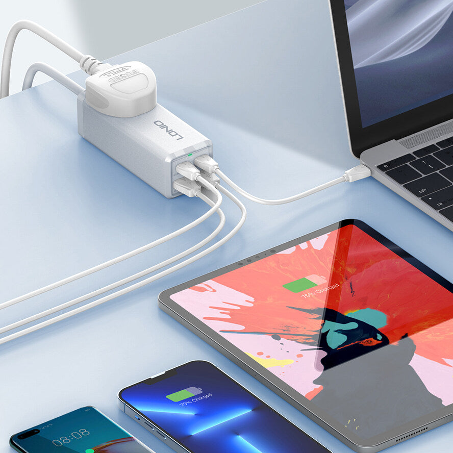 LDNIO SC1418 65W Extension Cable with UK 3-Pin Plug Fast Charging Dual PD+Dual QC3.0 Fast Charging Port Power