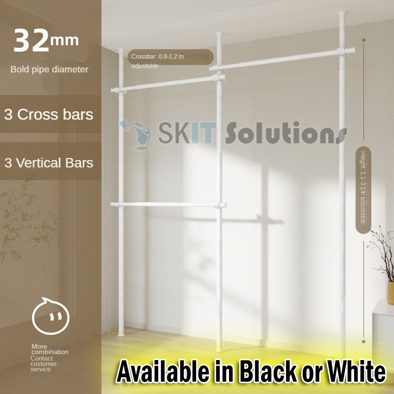 Standing Clothes Rack Adjustable Floor to Ceiling Space-Saving Hanging Pole Heavy-Duty DIY Wardrobe