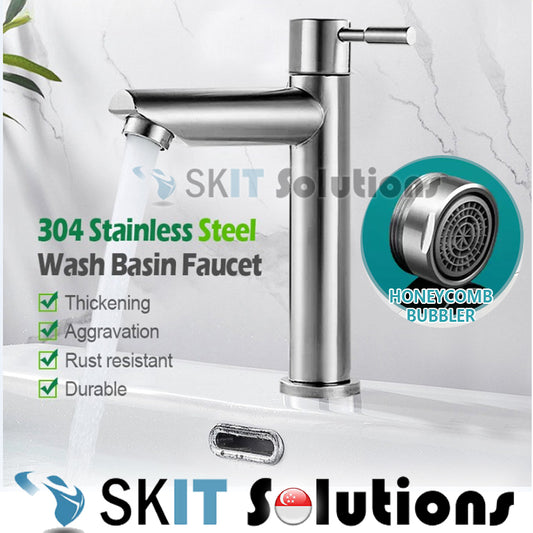 Short / Tall SUS304 Stainless Steel Toilet Wash Basin Faucet Cold Water Tap Household Under Table Bathroom Cabinet Washbasin Sink
